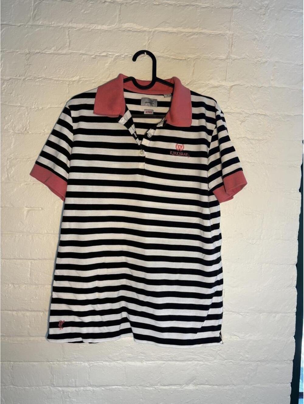 Ashworth black and white horizontal striped polo shirt